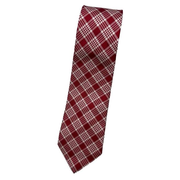BURBERRY Men's 100% Silk Necktie LUXURY Tie Red White Geometric W:3.1" EUC - Picture 1 of 5